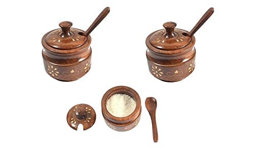 Kingsman store Combo Pack Wooden Sugar Pot, Salt Pot/Spice/ Pickle Jar,Jam & Multi use Pot for return gift ideas
