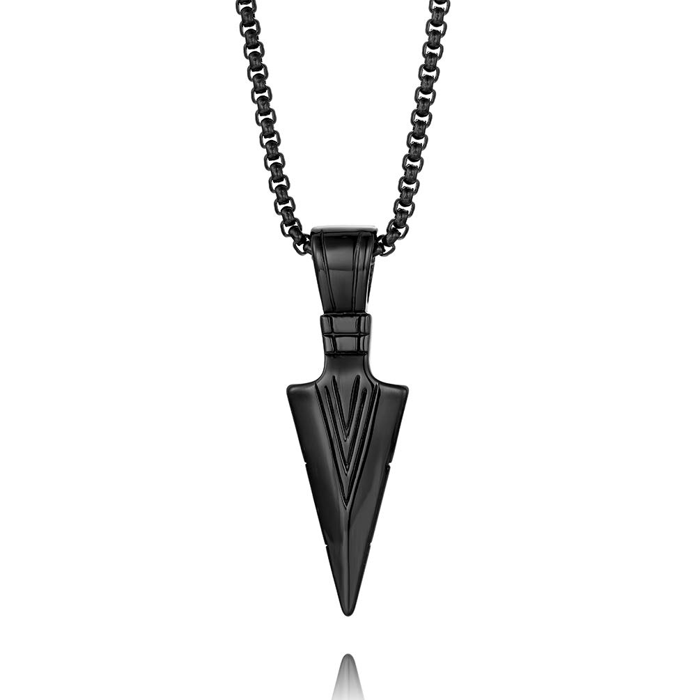 JAYUMO Men's Stainless Steel Cool Spearpoint Arrowhead Pendant Necklace for Men Boys 20-24 inch Chain ，Gold Silver Black Necklace gift for male friend