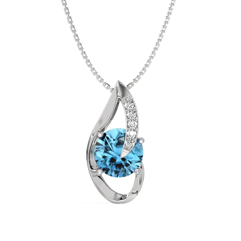 Clara 925 Sterling Silver Sky Blue Eye Pendant Earring Chain Jewellery Set | Rhodium Plated, Swiss Zirconia  gift for wife