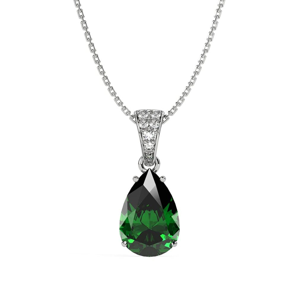  Clara 925 Sterling Silver Dark Green Tear Drop Pendant Earring Chain Jewellery Set gift for wife