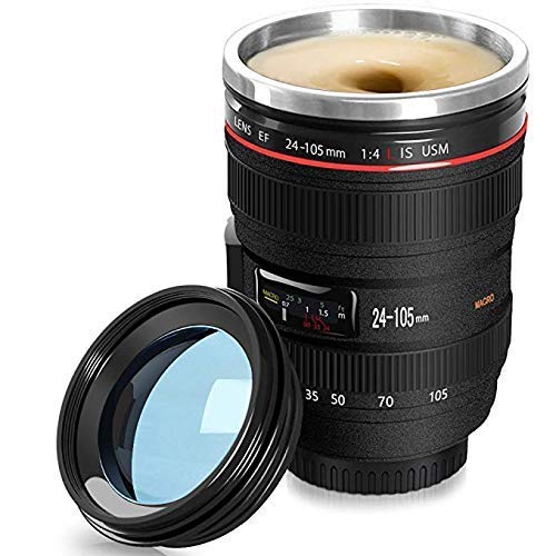  Cazuela Steel and Plastic Camera Lens Shaped Coffee Mug (Black) Gifts for Your Boyfriend
