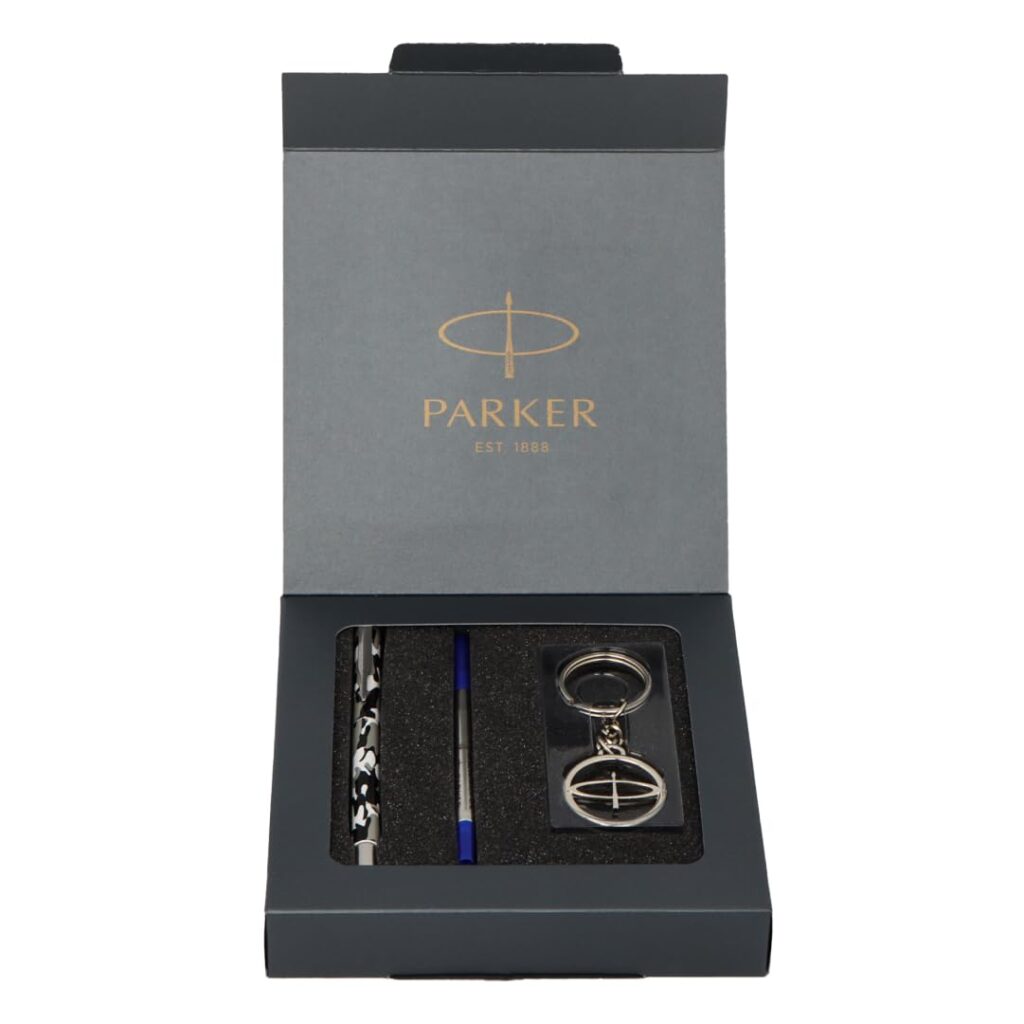  Parker Vector Camouflage Gift Set - Roller Ball Pen & Parker Logo Keychain (Black Body, Blue Ink), 2 Piece Set  Best Birthday Gift for Husband