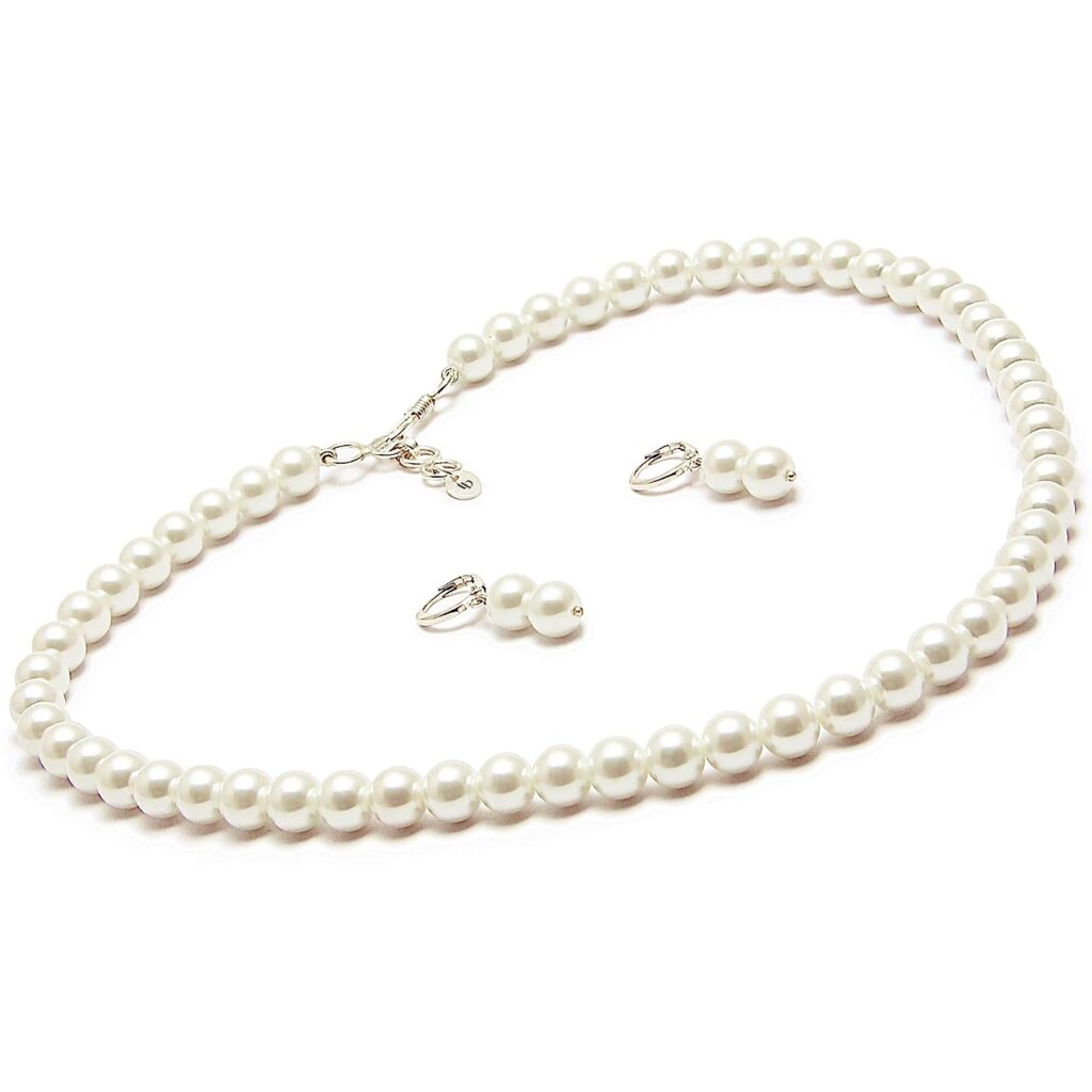  Taruna Biyani Imitation Pearl 8MM Bead Size Strand Necklace Moti Mala Jewellery Set with Earrings gift for wife