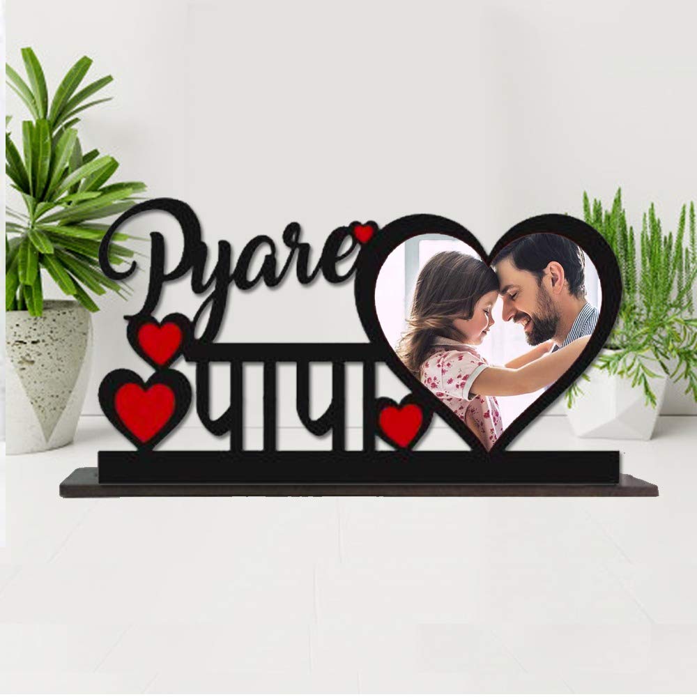 Gift Jaipur Pyare Papa Personalised Wooden Photo Frame Table Top 12 X 7 Inch - Special Birthday Sorry Retirement Love for Papa ,Tabletop Birthday Gift for Father