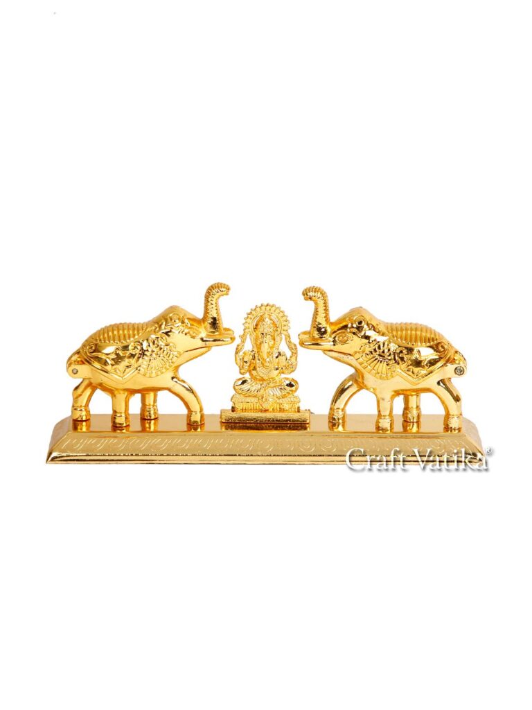 Collectible India Metal Chandan Roli Kumkum Chawal Box with Ganesha Double Sindoor Dani in Elephant, Home Decorative Items Chopda for Pooja and Gift Purpose... Birthday Return Gifts