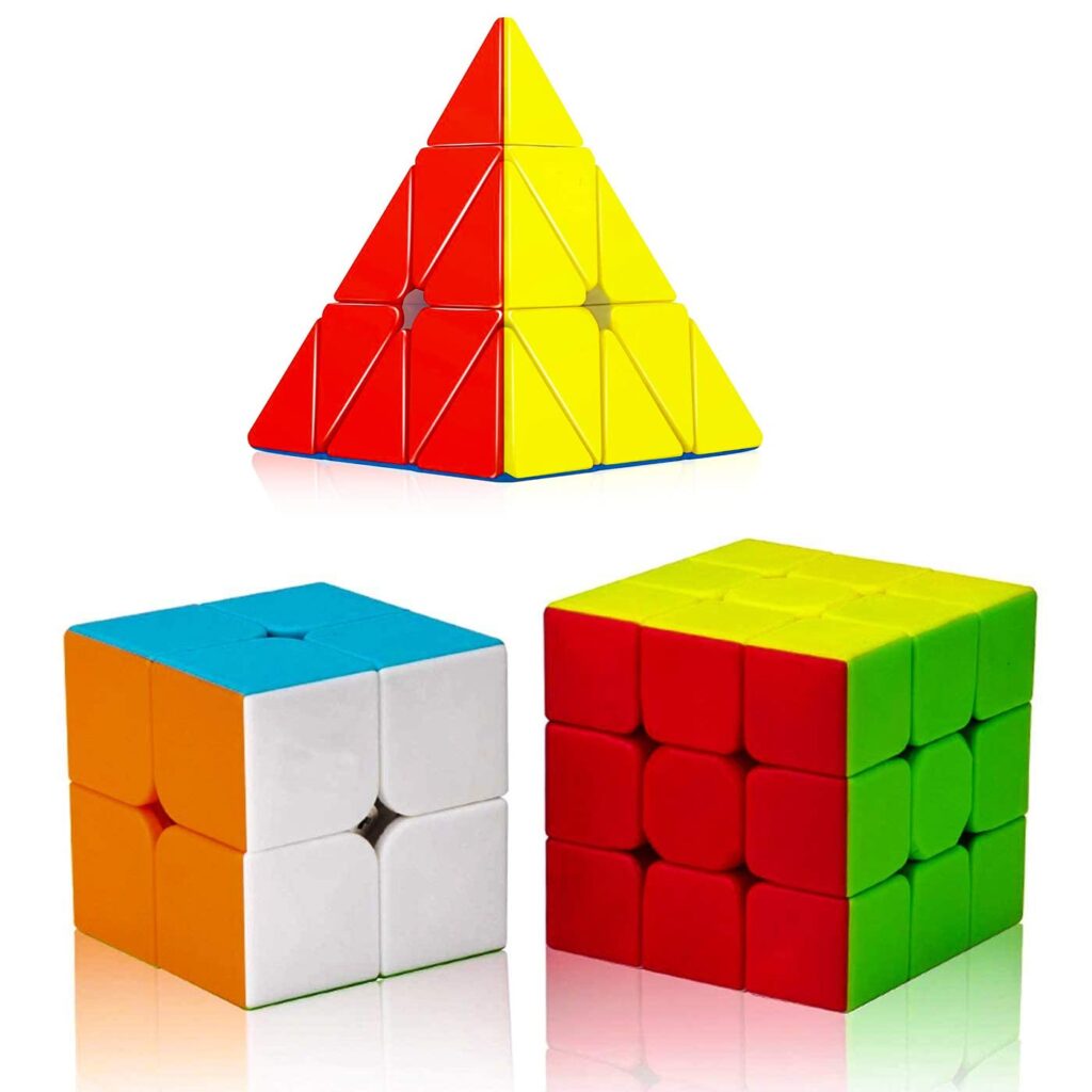  Combo Set of 2X2 & 3x3 and Pyraminx Pyramid Triangle High Speed StickerLess Cube for 8 Years and Up Gift for Boys