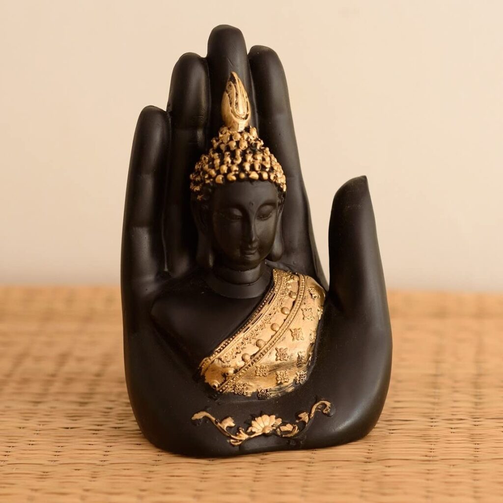CraftIndia Golden Handcrafted Palm Buddha Polyresin Showpiece for return gift ideas 