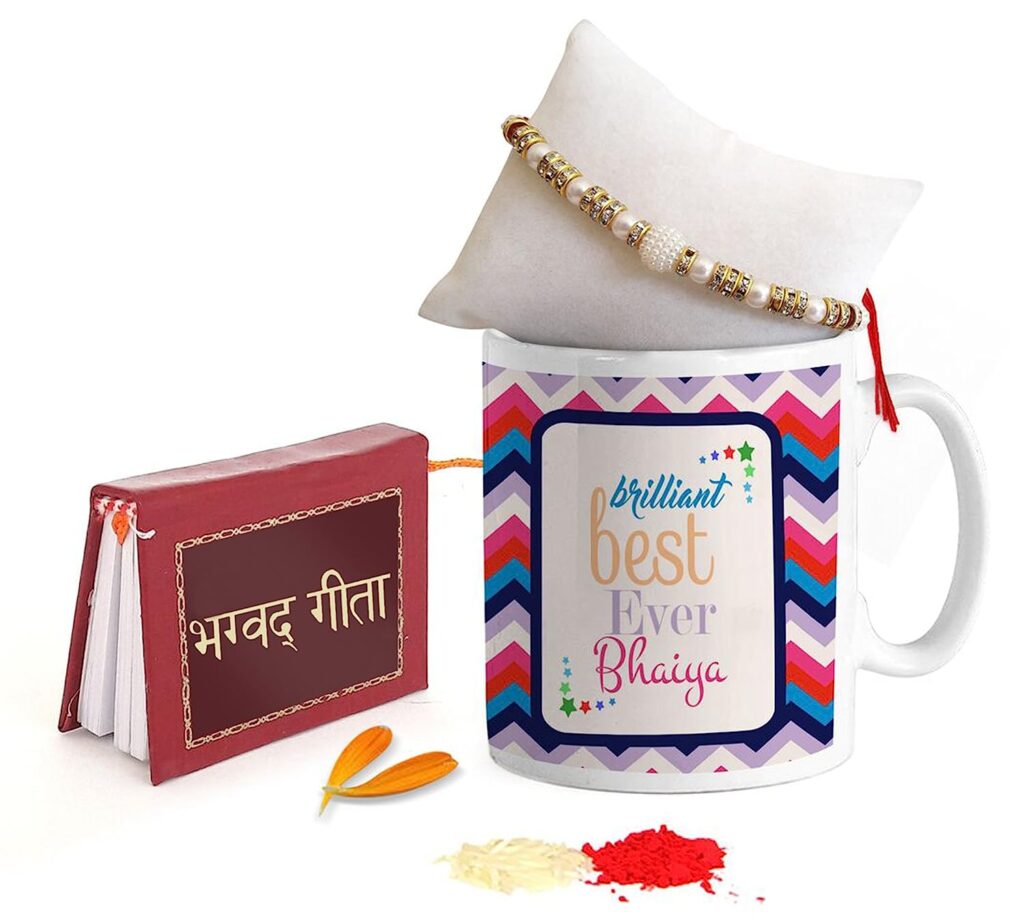 TIED RIBBONS Rakhi Gift for Brother - Premium Rakhi with Coffee Mug Mini Greeting Card- Rakhi Hamper for Brother