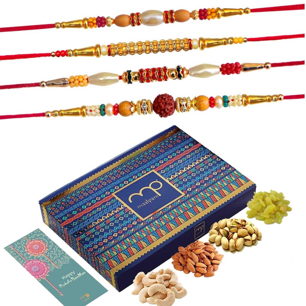  Maalpani Rakhi With Dryfruits Rakhi Hamper for Brother | Almond - Cashew - Raisin - Pista Dry Fruits   Rakhi Hamper for Brother