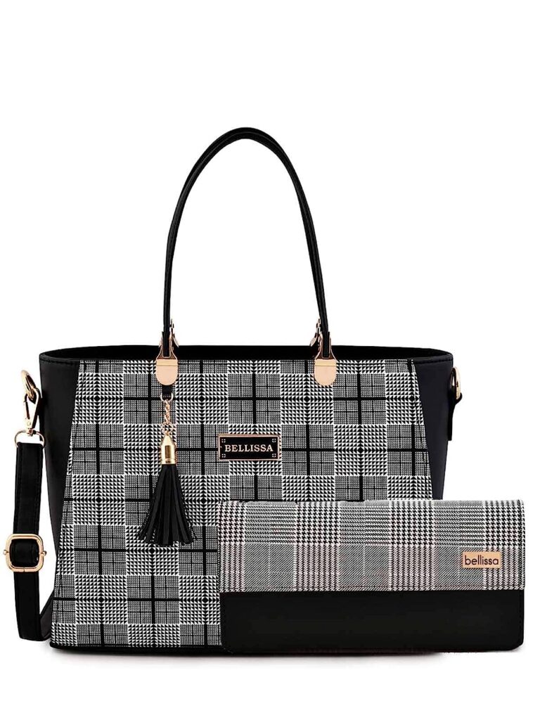 BELLISSA Checkered Printed PU Leather Handbag & Wallet Combo gift for wife