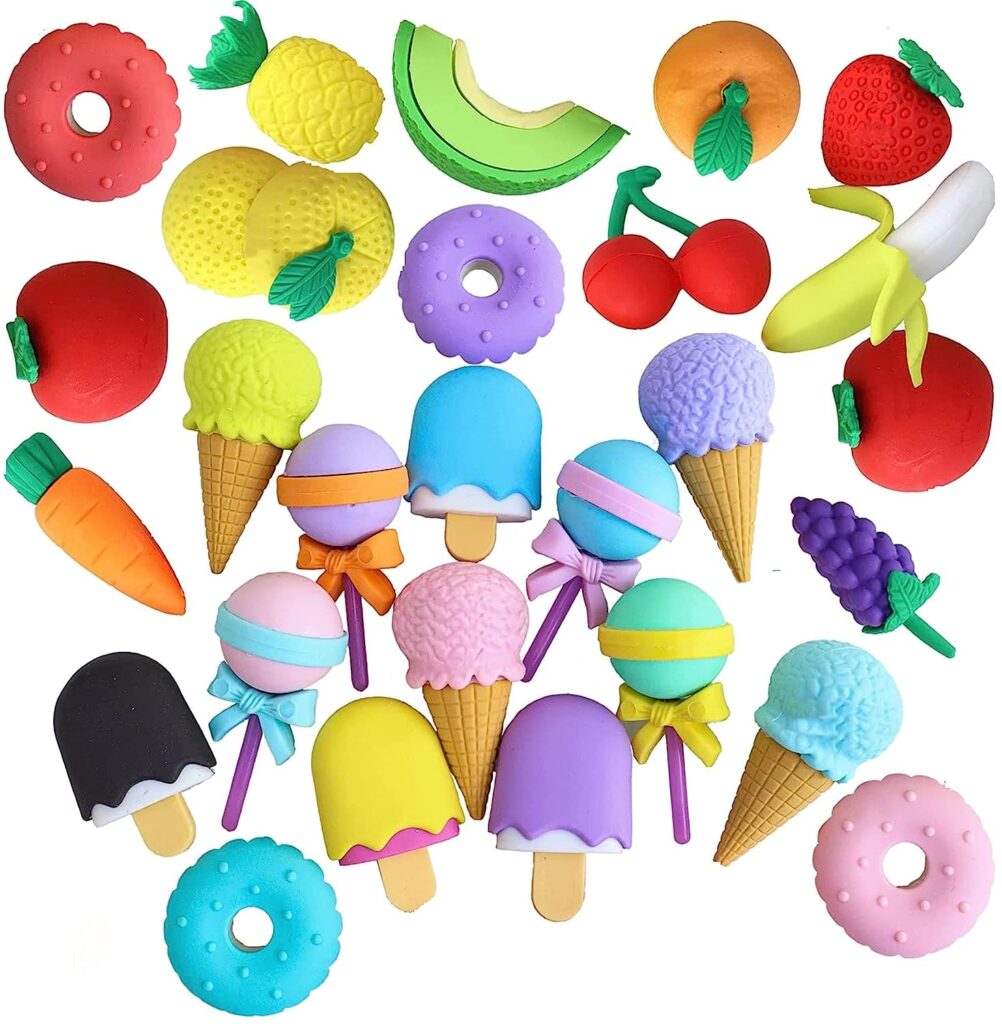SUPER TOY Fruit Ice Cream Combo Pack Erasers for Kids Different Shape Birthday Return Gift ideas for kids