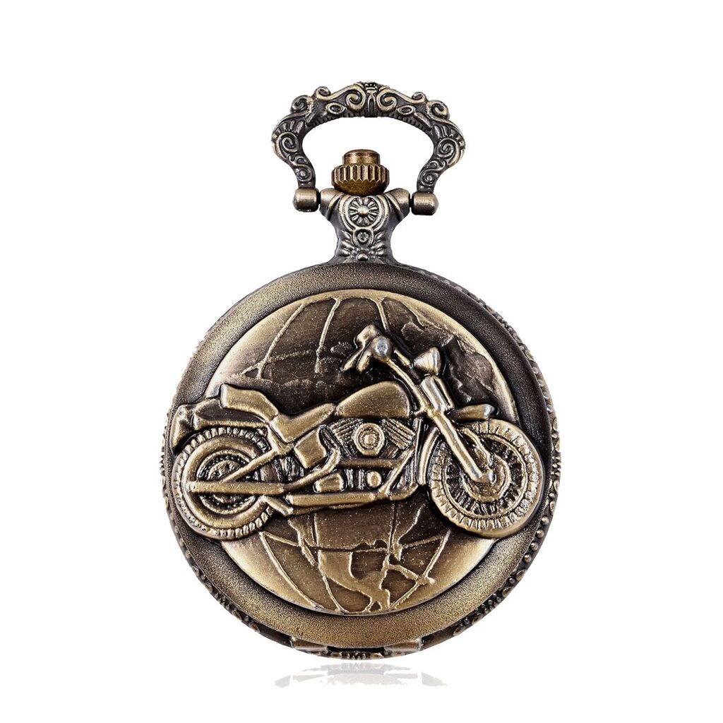 exciting Lives - Vintage Motorbike Pocket Analog Stainless Steel Watch Keychain, Best Birthday Gift for Husband