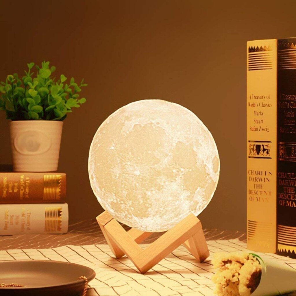 Desidiya 3D 7 Color Changing Moon Night Rechargeable Led Lamp With Stand Night Lamp For Bedroom Lights Best Birthday Gift for Husband