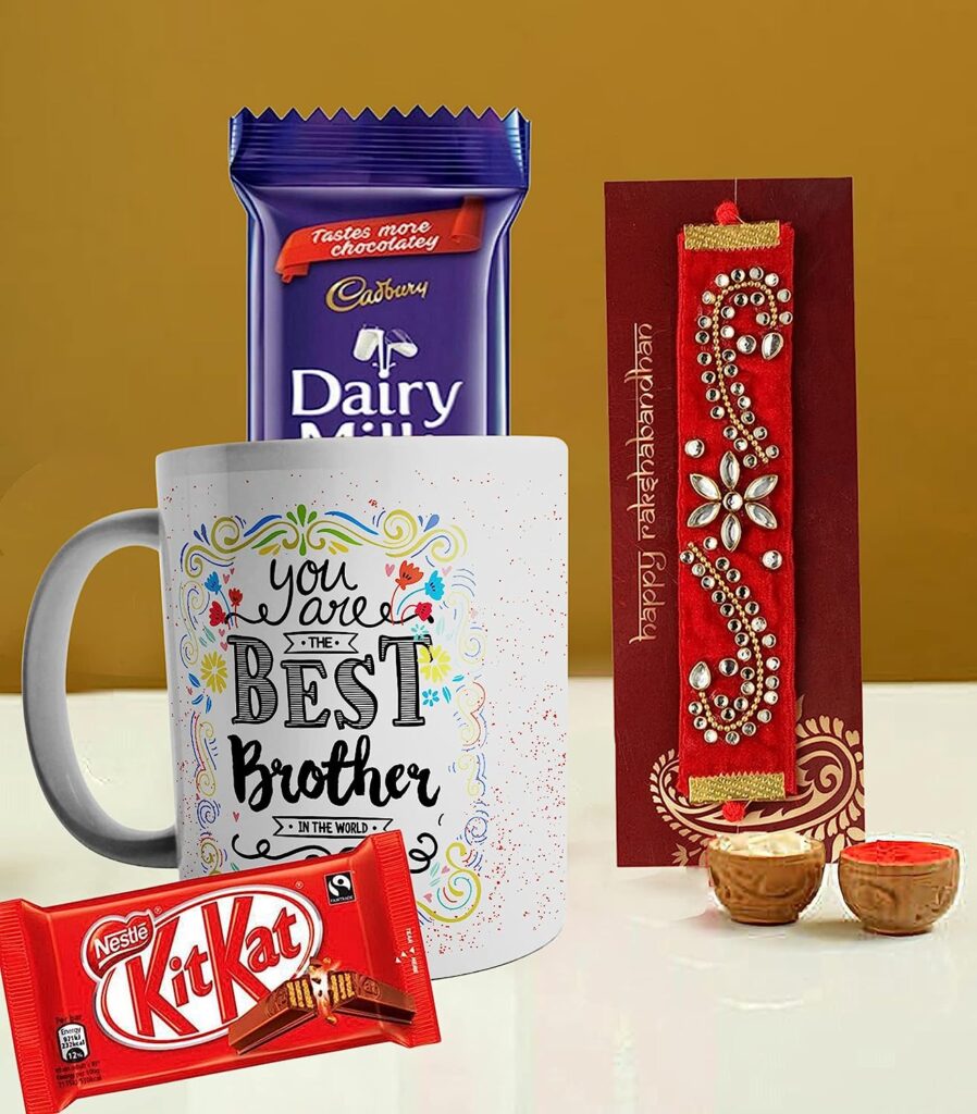  CraftVatika Kundan Rakhi Gift Combo For Brother with Chocolate Mug Set  Rakhi Hamper for Brother